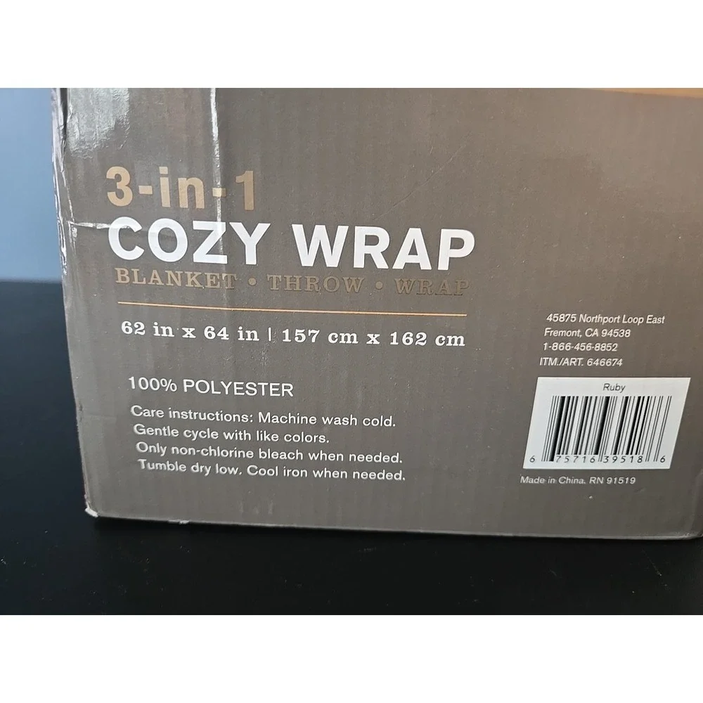 NIB Cozy Wrap - Microplush Wrap, Blanket,‎ Throw 62x64 Red Burgundy